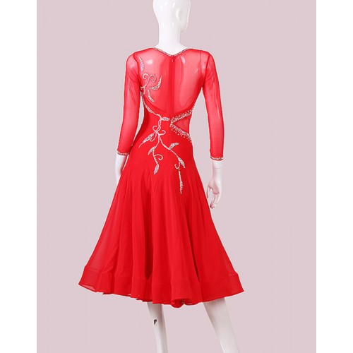 Custom size competition women red color Ballroom Dance dress for women girls waltz tango flamenco foxtort smooth dance dress for lady